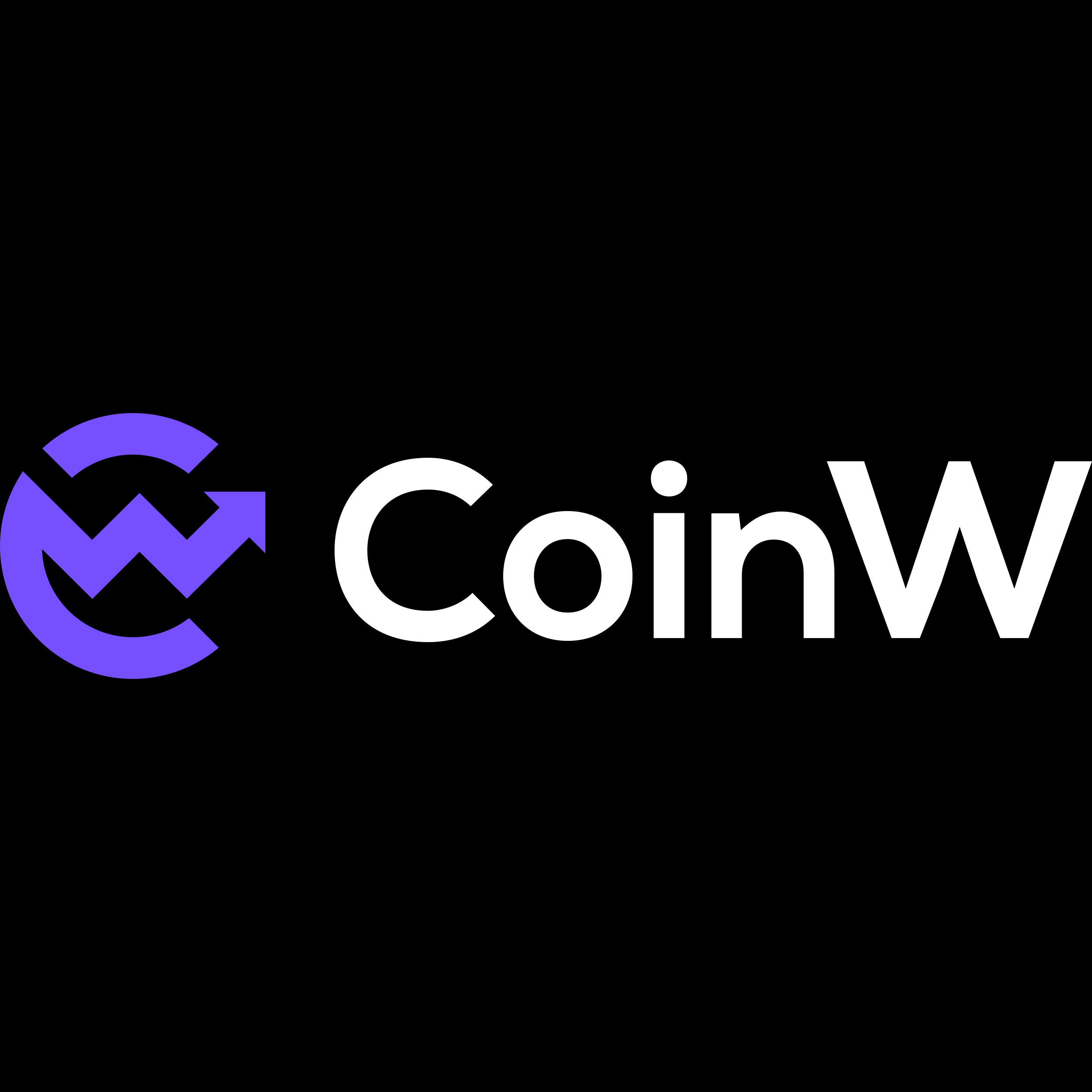 Logo de CoinW con un icono de gráfico en color púrpura y el texto 'CoinW' en blanco.