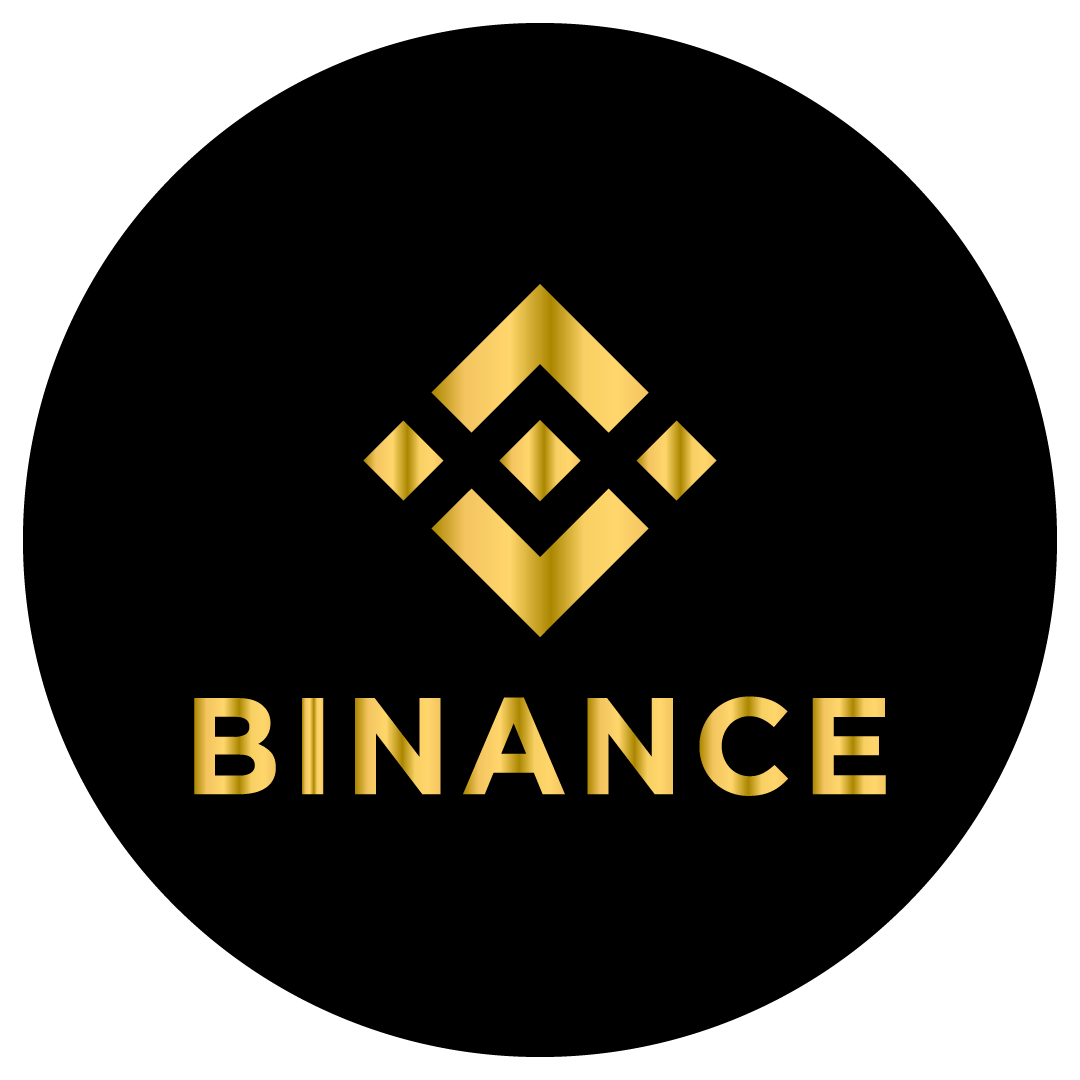 Logotipo de Binance en fondo negro, con la palabra 'BINANCE' en dorado y un símbolo de diamante también en dorado.